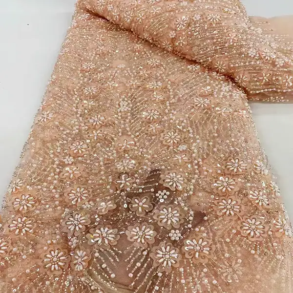 Luxury Heavy Made Embroidery Tulle Beads Lace Mesh Beaded Fabric