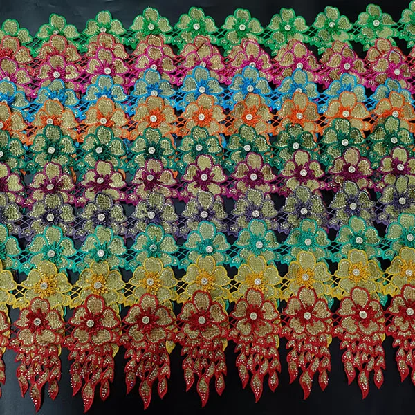 Multi Colour Sequin And Stone Lace