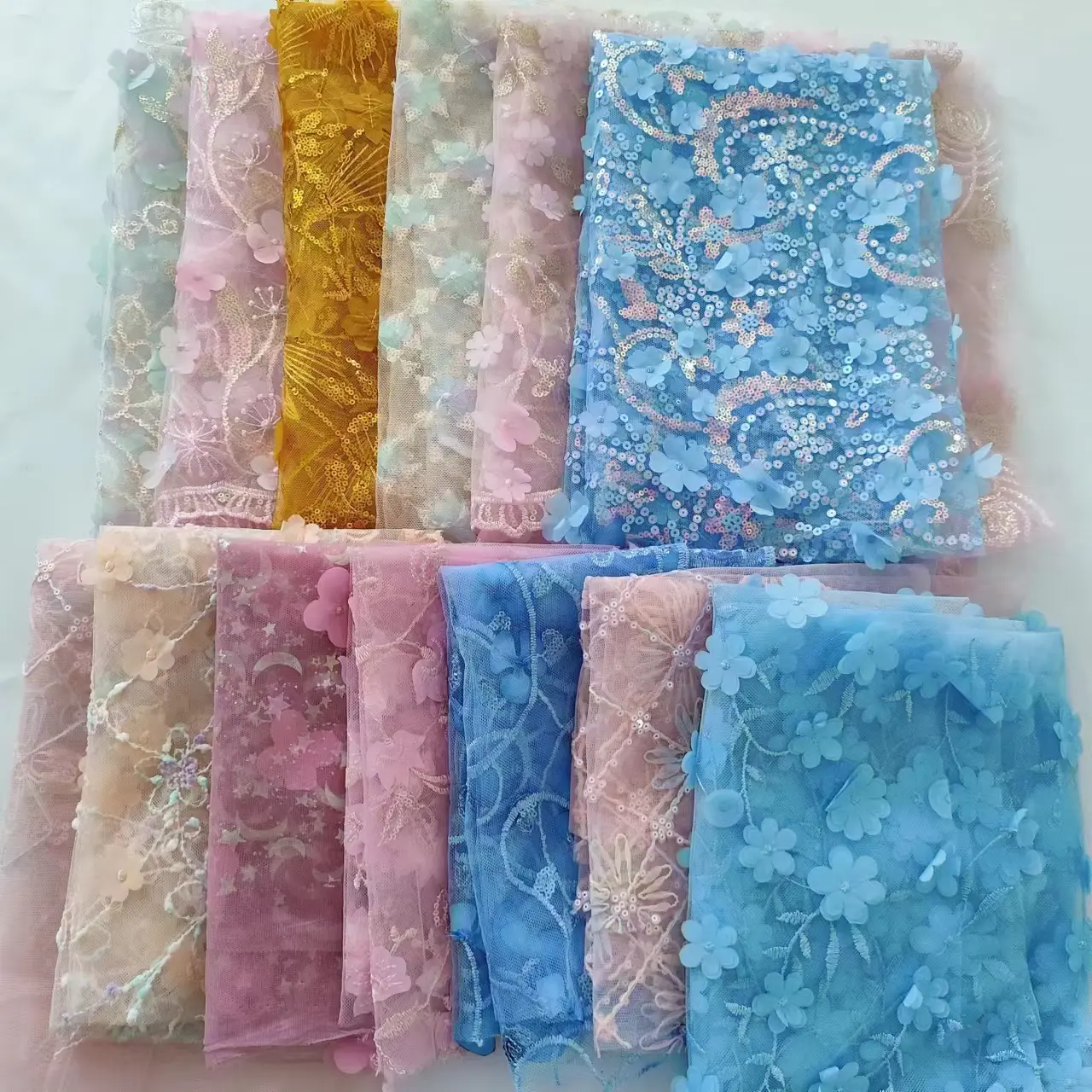 Wholesale Beautiful 3d Flower Beaded Cheap Textile Embroidery Fabric Swiss Voile Lace Trim 2021