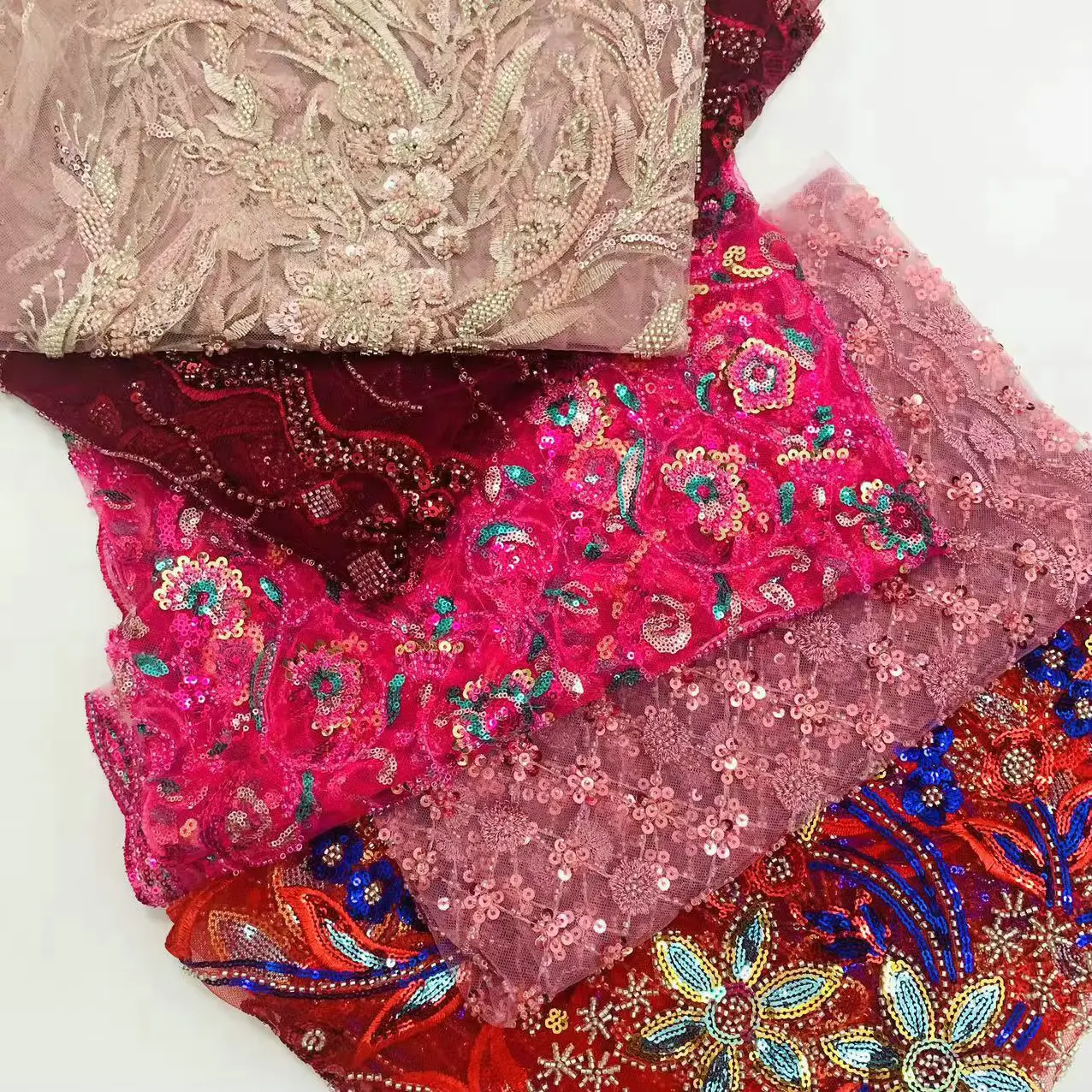 Wholesale Beautiful 3d Flower Beaded Cheap Textile Embroidery Fabric Swiss Voile Lace Trim 2021