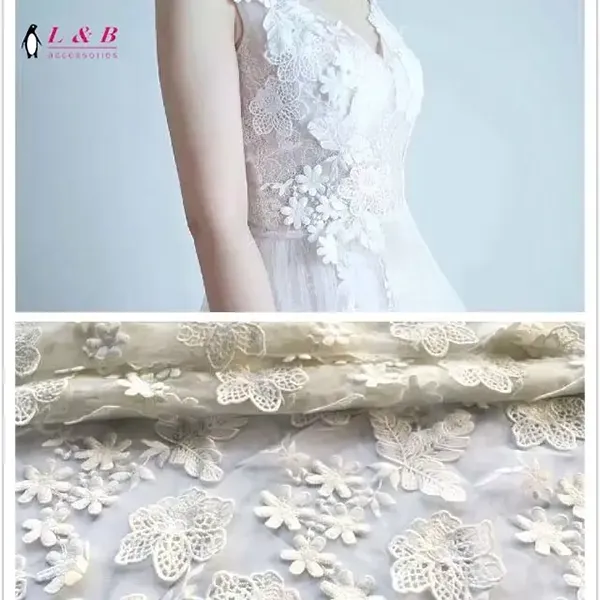 Custom High Quality Tulle Mesh Embroidery Sequin Fabric Guipure Lace Fabric