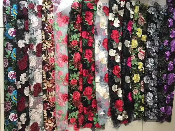 Custom High Quality Tulle Mesh Embroidery Sequin Fabric Guipure Lace Fabric