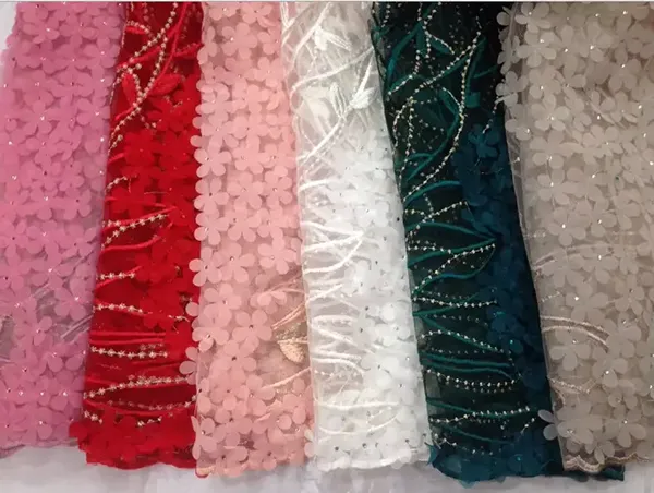 Custom High Quality Tulle Mesh Embroidery Sequin Fabric Guipure Lace Fabric