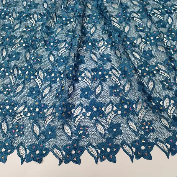 Custom High Quality Tulle Mesh Embroidery Sequin Fabric Guipure Lace Fabric