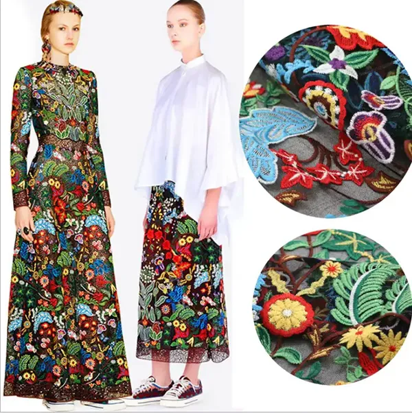 Custom High Quality Tulle Mesh Embroidery Sequin Fabric Guipure Lace Fabric