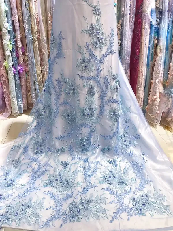 Custom High Quality Tulle Mesh Embroidery Sequin Fabric Guipure Lace Fabric