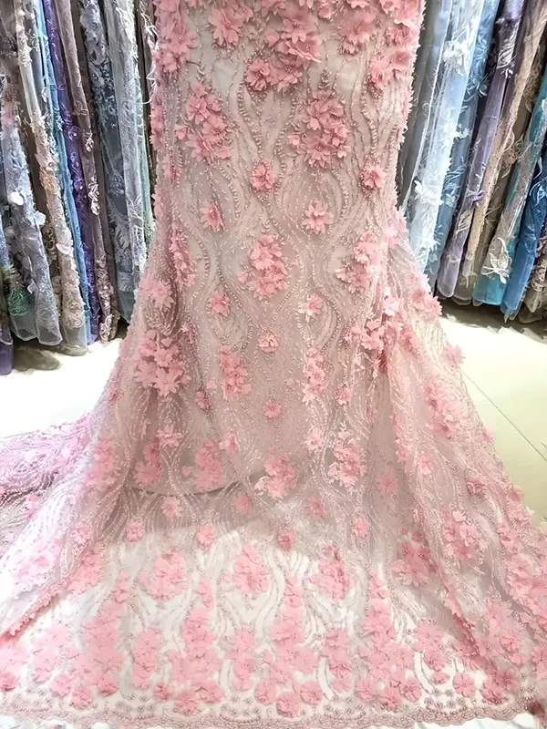 Custom High Quality Tulle Mesh Embroidery Sequin Fabric Guipure Lace Fabric