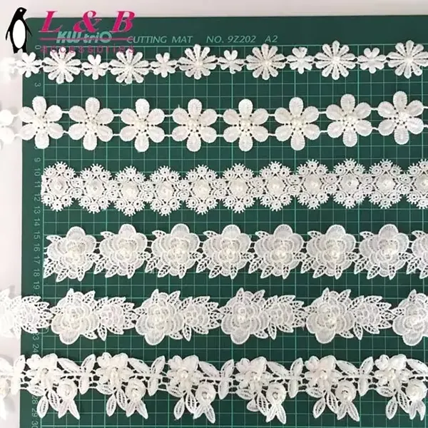 Multicolor Embroidered Lace With 3d Mesh Flowers Ribbon Beaded Tube Barcode Embroidery Lace