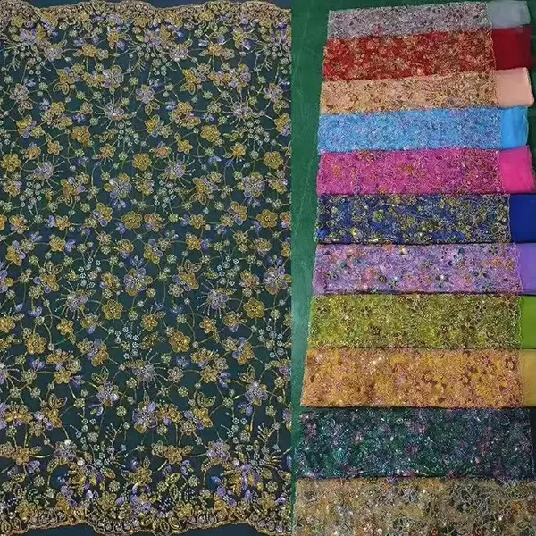 White Beaded Embroidery Lace Fabric Luxury White Bridal Wedding Dress Sequence Beaded Embroidery Lace Fabric