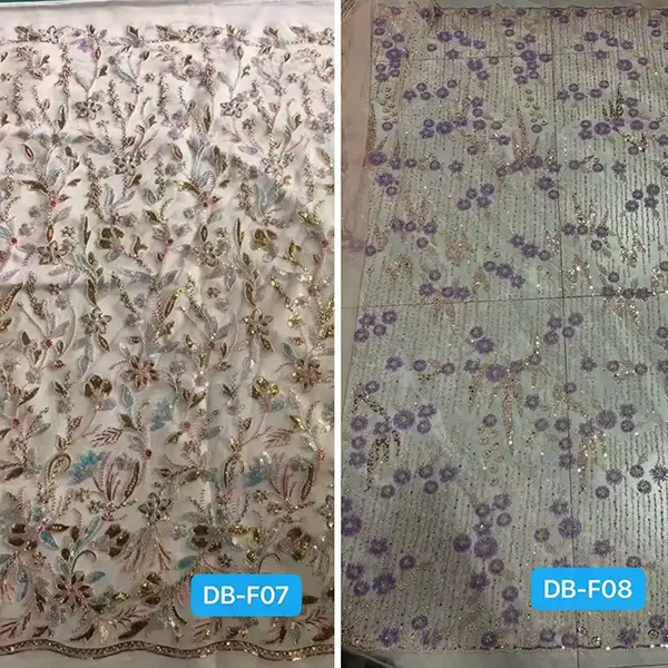 White Beaded Embroidery Lace Fabric Luxury White Bridal Wedding Dress Sequence Beaded Embroidery Lace Fabric