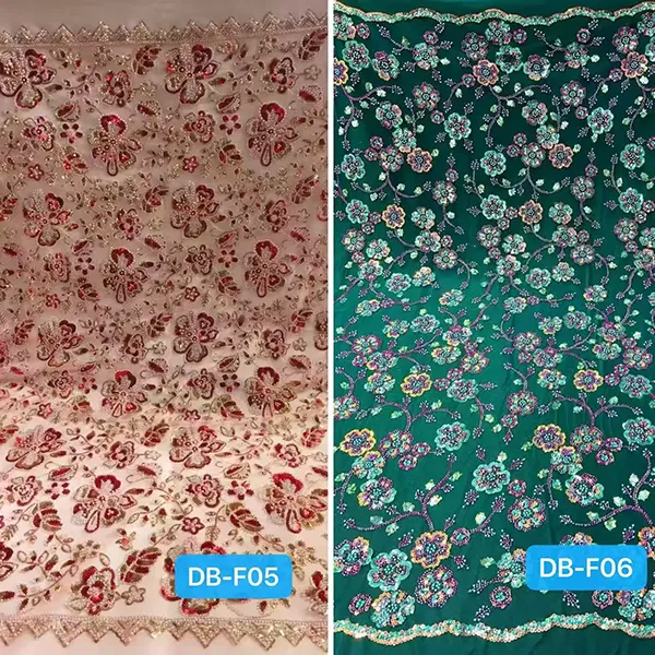 White Beaded Embroidery Lace Fabric Luxury White Bridal Wedding Dress Sequence Beaded Embroidery Lace Fabric