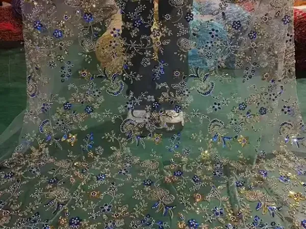 White Beaded Embroidery Lace Fabric Luxury White Bridal Wedding Dress Sequence Beaded Embroidery Lace Fabric