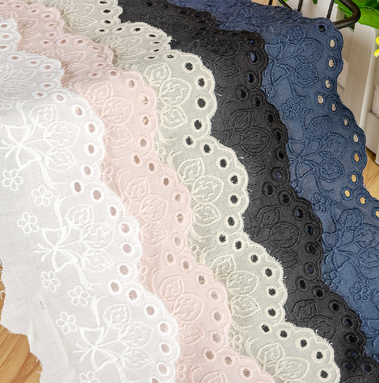 White Floret Cotton With Wavy Edges Lace Trim