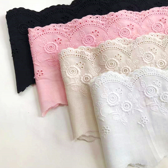 White Floret Cotton With Wavy Edges Lace Trim