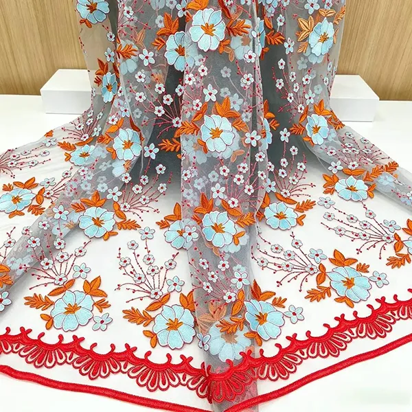 Vintage Multi-color Embroidery Mesh Lace Fabric for Dresses