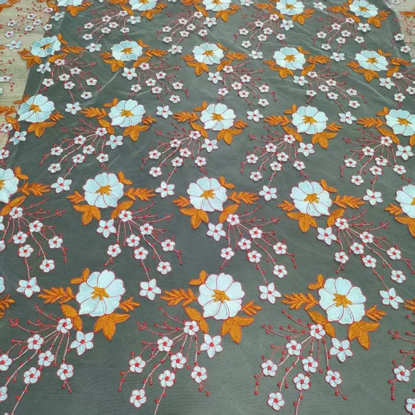 Vintage Multi-color Embroidery Mesh Lace Fabric for Dresses