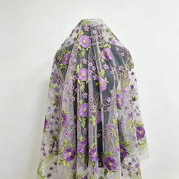 Vintage Multi-color Embroidery Mesh Lace Fabric for Dresses