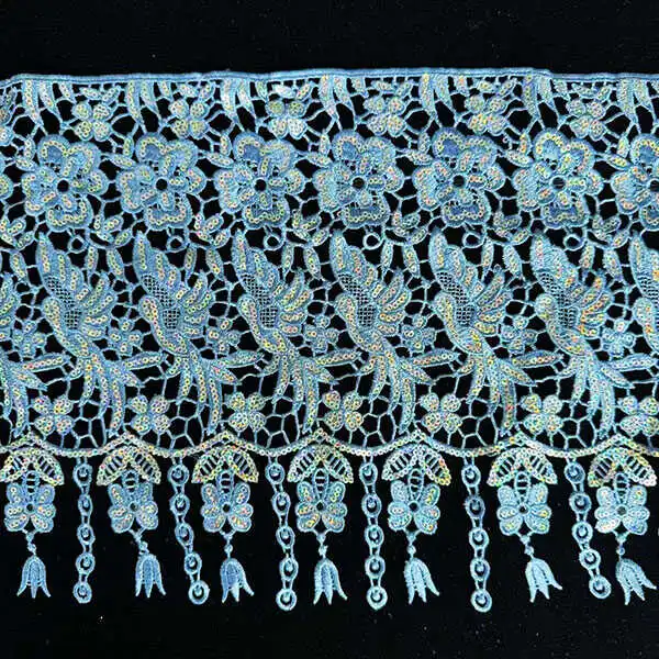 Wholesale 25cm Custom Polyester Yarn Sequined Embroidery Lace with Sequins