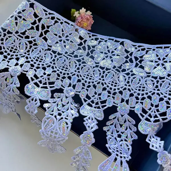 Wholesale Custom Sequin Beaded Lace Trimming Lace Embroidered with Sequins